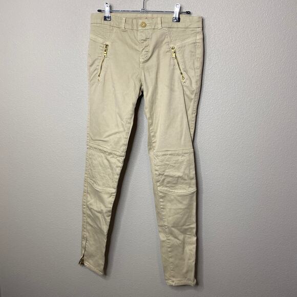 Zara Trafaluc Tan Moto Zip Skinny Jeans Size 6 - Picture 3 of 9